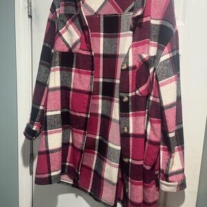 Plaid Button-Up Shirt in Pink and Black